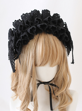 回馈棉线Lolita优雅生成色DOLL感发带暗黑lo娘甜美发饰蕾丝头饰
