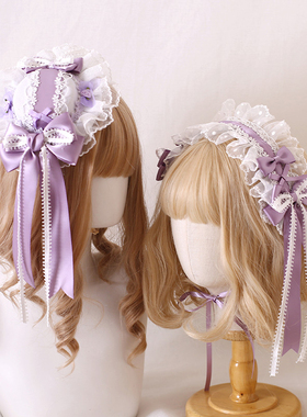 紫色原创丝缎芭蕾小物蝴蝶结发夹飘逸羽毛扁帽发箍kc软妹甜美小物