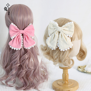 纯色Lolita芙拉小姐棉甜美玫粉色蝴蝶结发夹日系doll洛丽塔发饰品