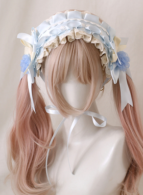 原创蓝洛丽塔Lolita四时花蝴蝶结优雅doll发带礼帽手袖kc芭蕾礼遇
