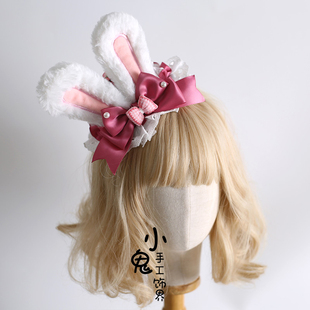 原创lolita粉色可爱兔耳发箍蝴蝶结小兔发带草莓蛋糕公主发夹发饰
