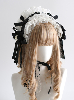 原创女仆lolita发带第七夜章黑白优雅古早风KC发饰DOLL感发箍礼帽