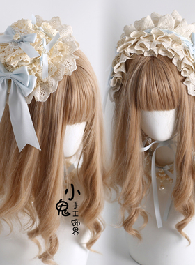 原创lolita小芙蝶蓝色优雅礼帽洛丽塔蕾丝KC发箍头饰花嫁芭蕾发带