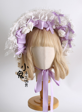 原创波奈特初恋缎带小物发带古早doll感发箍kc小礼帽浅紫色洛丽塔