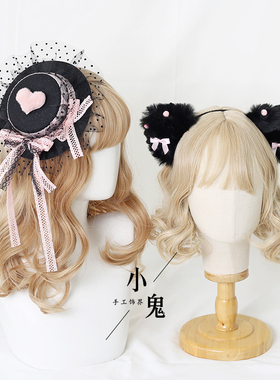 黑粉lolita头饰洛丽塔蝴蝶结发饰甜心屋kitty蕾丝纱点Lo扁帽发箍