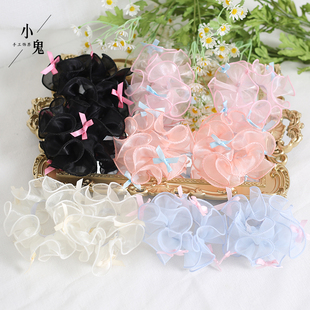 原创瑞本兔甜美发圈大肠圈松紧手袖Lolita发绳绢纱蝴蝶结发饰头绳