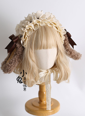 原创Lolita巧克力小熊可爱呲甜熊耳发箍发带头饰咖啡蝴蝶结KC礼帽