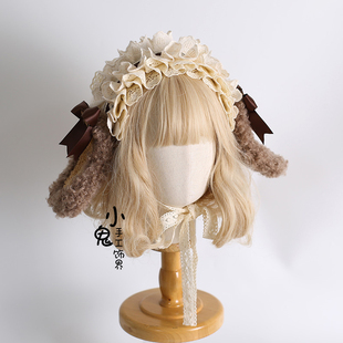 原创Lolita巧克力小熊可爱呲甜熊耳发箍发带头饰咖啡蝴蝶结KC礼帽