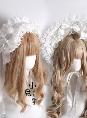 原创圣诞H白色Lolita波奈特蕾丝发带洛丽塔礼帽千层雪兔耳发箍KC