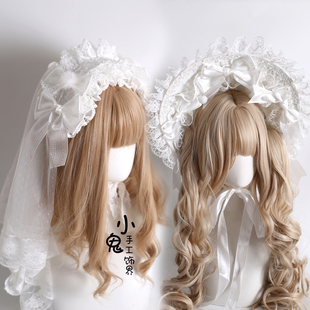 原创圣诞H白色Lolita波奈特蕾丝发带洛丽塔礼帽千层雪兔耳发箍KC