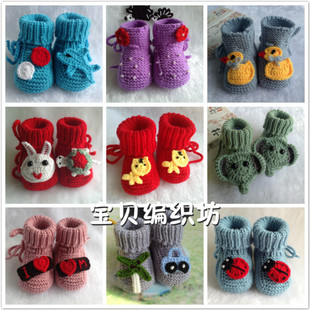 学步鞋 新品 新生儿满月软底鞋 成品鞋 系带 宝宝纯手工编织婴儿毛线鞋