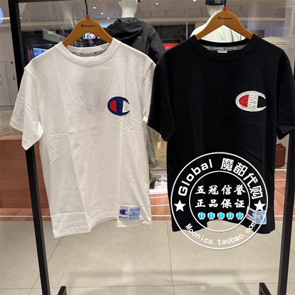 CHAMPION纯色圆领印花短袖T恤