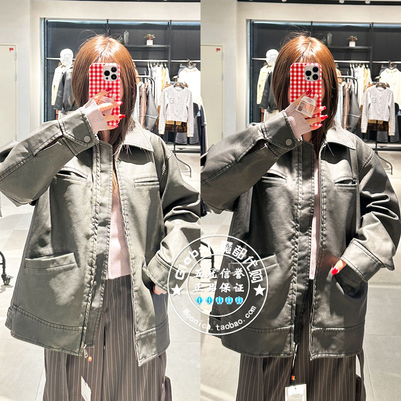 SLY复古机车翻领仿皮夹克外套