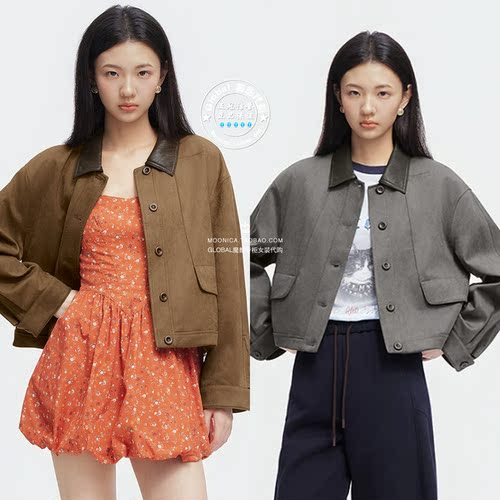 特价MOUSSY26秋复古拼领夹克女