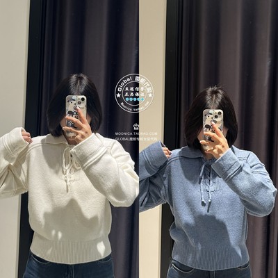 MOUSSY日系翻领系带针织衫毛衣