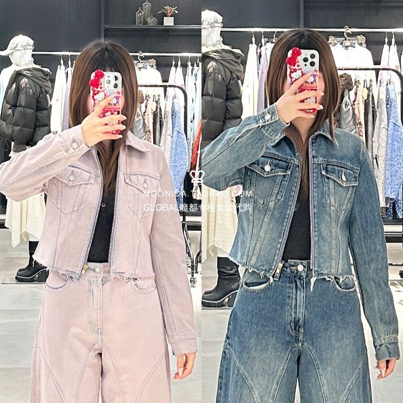 短款牛仔外套MOUSSY棉做旧女