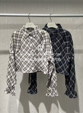 MOUSSY国内代购 26夏 轻薄菱格图案短款长袖衬衫女 028JSZ30-1088
