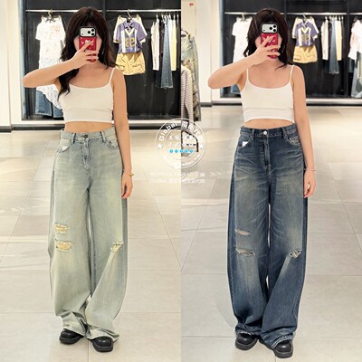 MOUSSY日系百搭宽松直筒牛仔裤子