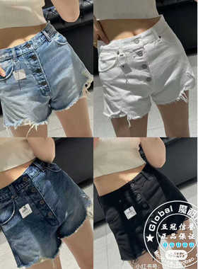 特价 MOUSSY代购 25春夏 经典排扣毛边牛仔短裤子女028GAN11-5020