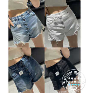 特价 MOUSSY代购 25春夏 经典排扣毛边牛仔短裤子女028GAN11-5020
