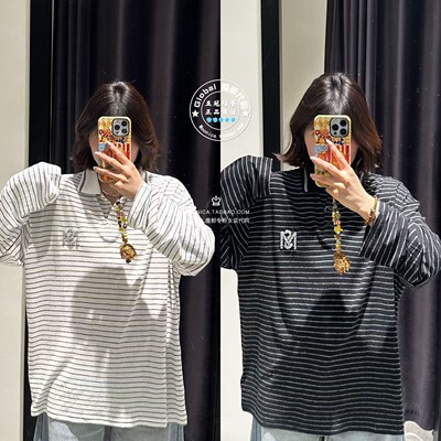 MOUSSY日系polo领条纹长袖T恤衫