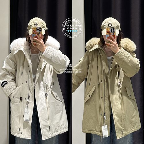 MOUSSY可拆卸大毛领复古棉服外套