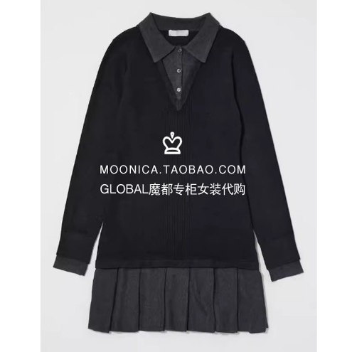 MOUSSY国内代购 25秋冬 日系翻领针织衫拼接连衣裙 010IA373-6971
