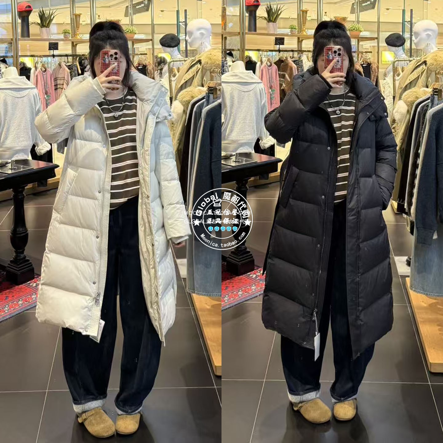 moussy日系中长款立领羽绒服外套