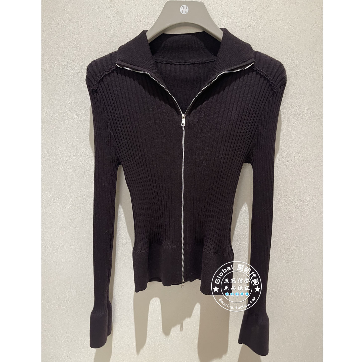 NUTS女装国内代购 25冬 纯色翻领修身简约百搭针织开衫6480587A1