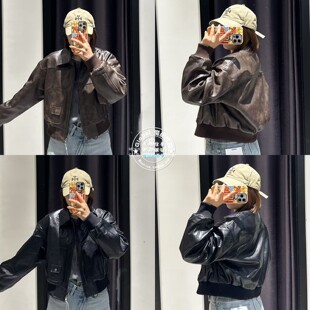 028IAA30 特价 立领复古拉链仿皮衣外套女 25冬 1081 MOUSSY代购