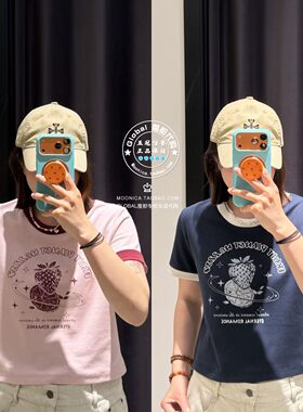MOUSSY26夏拼色草莓棉短袖T恤衫