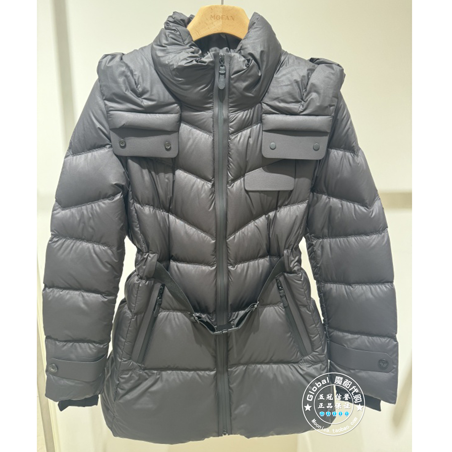 MOFAN/摩凡 国内代购 25秋冬 黑色连帽收腰羽绒服 MAY584113