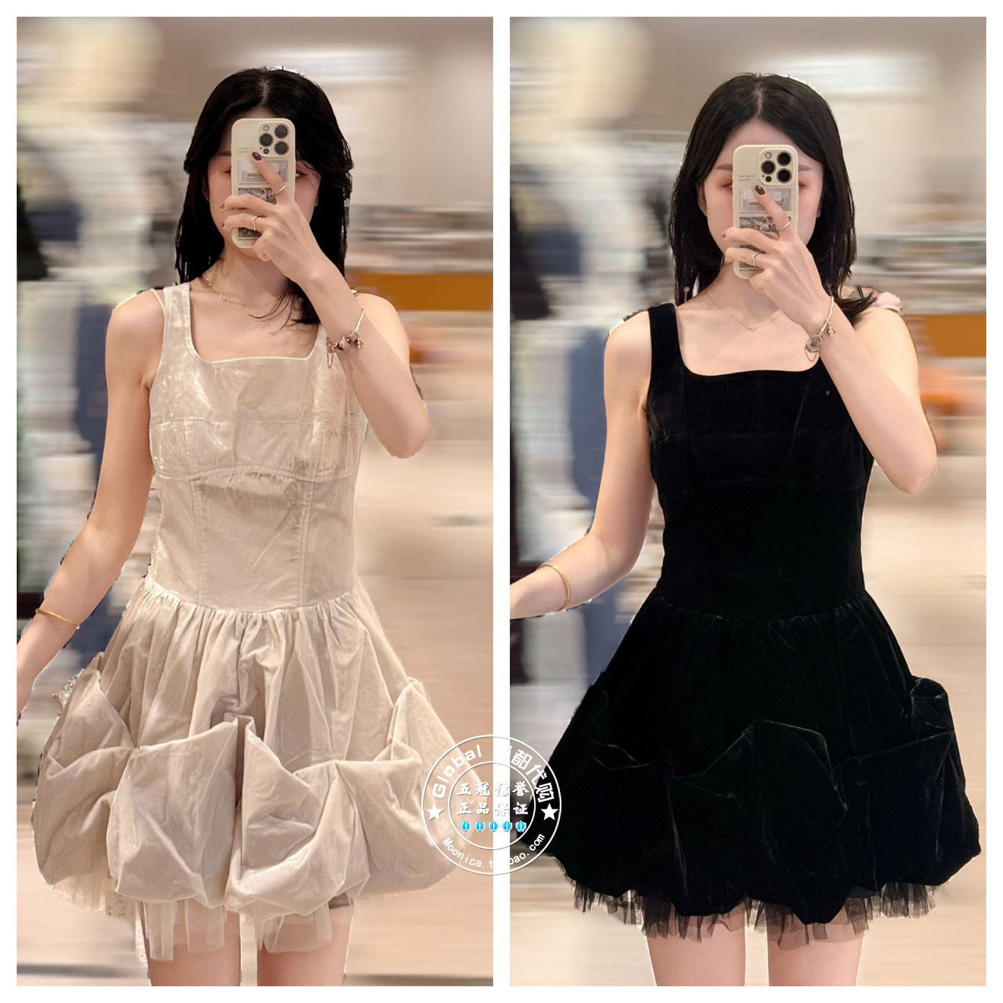 SNIDEL吊带连衣裙丝绒褶皱裙摆图片