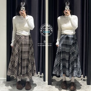 MOUSSY国内代购 25秋冬 毛呢高腰格纹中长款半身裙 028IAA31-1681