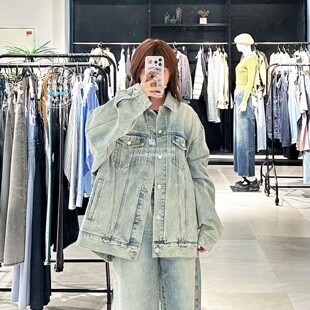 水洗翻领宽松做旧牛仔衣服外套 特价 SLY代购 25秋 1501 030IAY10