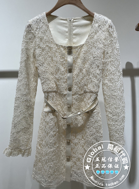 MOFAN/摩凡 国内代购 25早春 蕾丝木耳边搭腰带连衣裙 MBL552216