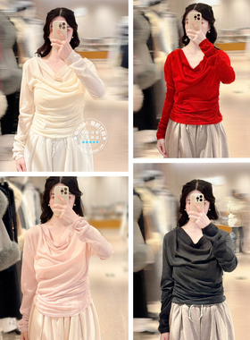 SNIDEL 国内代购 25秋冬 百搭纯色露肩褶皱长袖上衣 SWNT255133