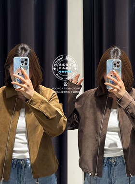 MOUSSY国内代购 25秋 仿皮翻领拉链短外套夹克衫女 028IAA30-1028
