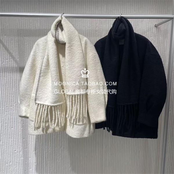 MOUSSY国内代购 25秋冬 日系保暖大衣外套+流苏围巾028IAZ30-2741