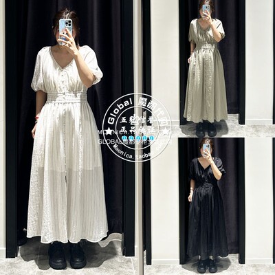 MOUSSY日系V领束腰中长款连衣裙