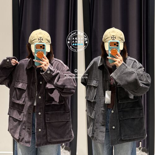 MOUSSY26秋做旧灯芯绒多袋夹克