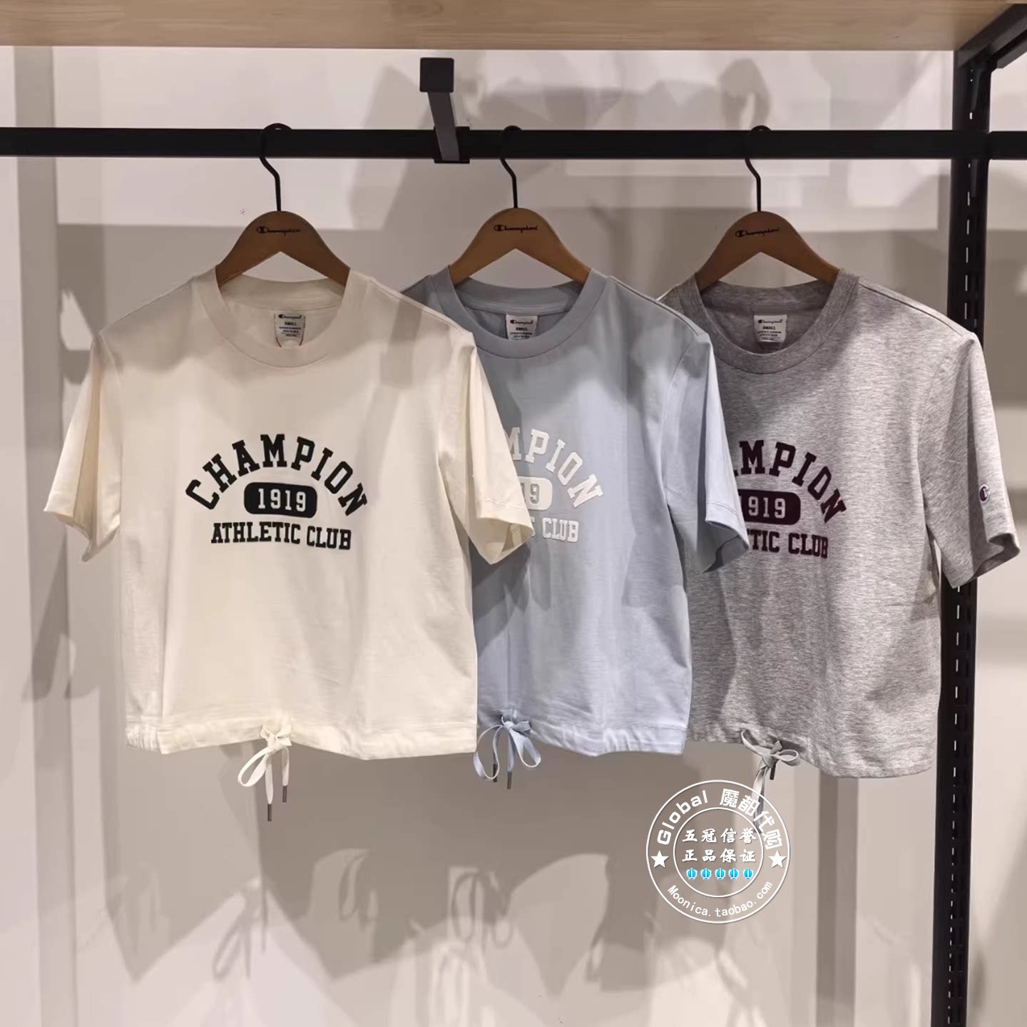 CHAMPION下摆抽绳短袖T恤女