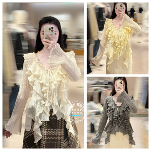 SNIDEL 国内代购 25秋冬 喇叭袖荷叶边针织套头衫 SWNT255136