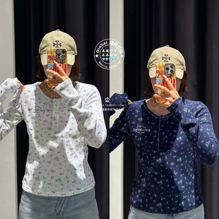 MOUSSY国内代购 028IAA90 25冬 针织T恤衫 1025 碎花纽扣修身 特价