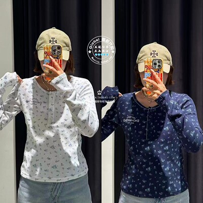 MOUSSY碎花纽扣修身针织T恤衫