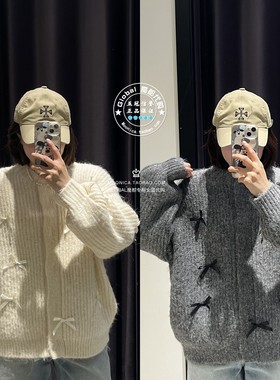 MOUSSY国内代购 25秋冬 蝴蝶结针织开衫毛衣上衣女 010IA370-8121