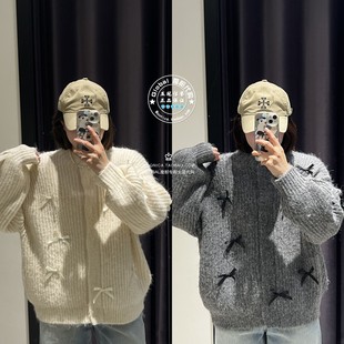 MOUSSY国内代购 25秋冬 蝴蝶结针织开衫毛衣上衣女 010IA370-8121