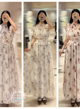 SNIDEL 国内代购 26春 系带荷叶袖子碎花收腰连衣裙 SWFO261300