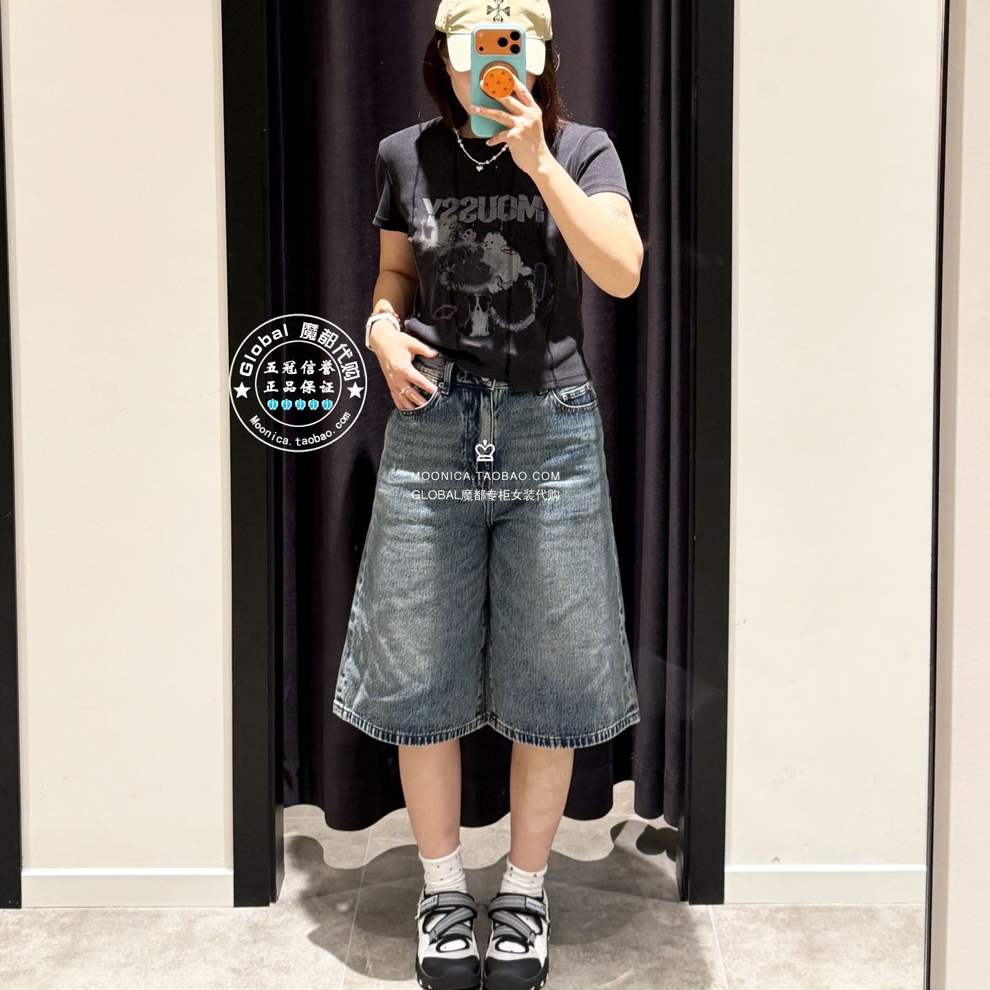 MOUSSY26夏做旧宽松牛仔中裤女