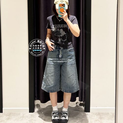 MOUSSY26夏做旧宽松牛仔中裤女
